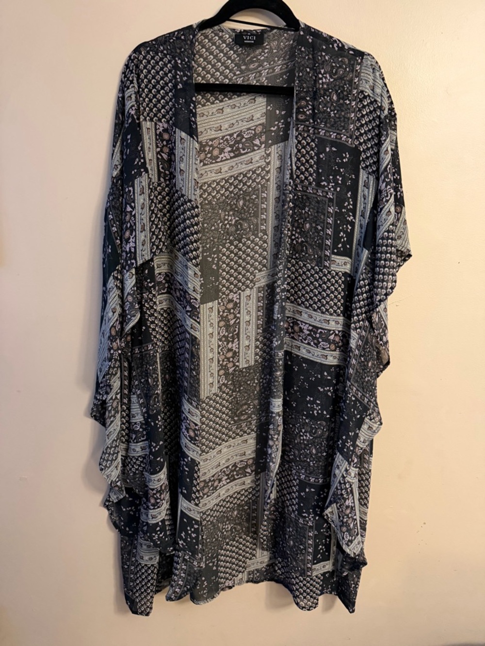 Vici Sheer Paisley Floral Open-Front Kimono in Black, Pink, Cream